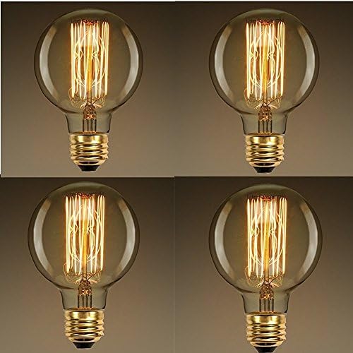 4 Pack of Wootly Vintage Edison Bulbs - Warm Light Bulbs - Smooth Amber Glass Shell with Squirrel Cage Filament - 60 Watt - G80 Bulb - 220 Volts - E27 Base - 190 Lumens