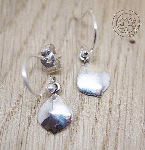 Sterling silver leaf drop earrings, Nadi Collection, Small delicate hook earrings, perfect birthday present, matt/polished finish 2