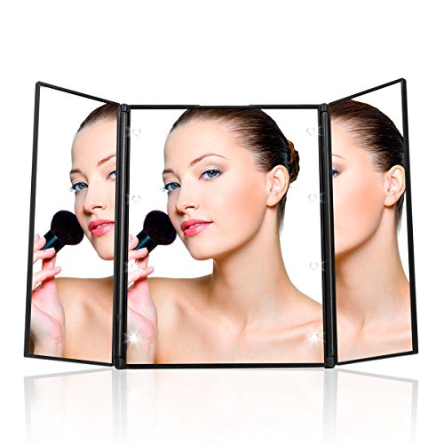 UVISTAR Kosmetikspiegel mit 8-LEDs Beleuchtung / Faltbare Beleuchtet Schminkspiegel / Reisespiegel 3 Seite / Make Up Spiegel mit Licht / Standspiegel mit Baterrie / Badspiegel Ohne vergrößerung