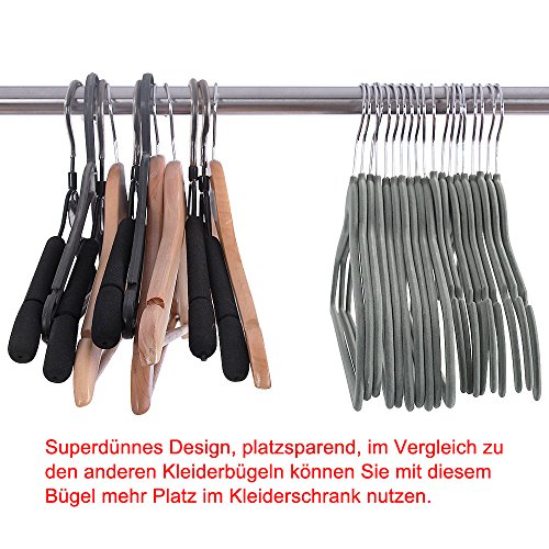 Songmics 20 Stück Samt Anzugbügel Kleiderbügel mit rutschfeste Oberfläche dünn, Grau CRF10G - 4
