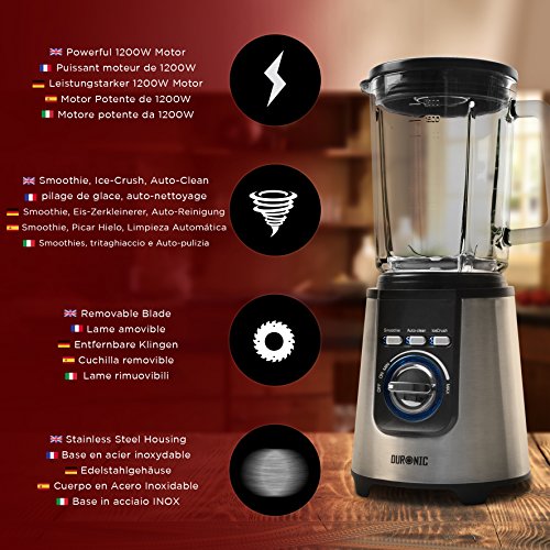 Duronic BL1200 Standmixer aus Edelstahl mit 1,5l Glaskrug und 1000 Watt - 4