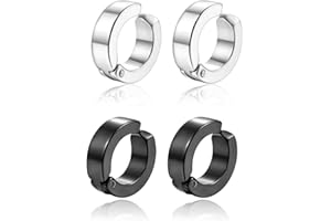 EUJEBEDA 2 pares Pendientes del Aro e Acero Inoxidable, endientes Aros Plata de ley Niña Hipoalergenicos Para Mujeres Y Hombres Regalos Unisex Pendientes Clip Hombre Acero Inoxidable Magnético