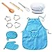 Produktbild KOBWA 11pcs Kochset Chef Kostüm Kinder Küchenkostüm Rollenspiele, Mädchen Schürze mit Kochmütze, Kochmesser und Ausstecher Blau