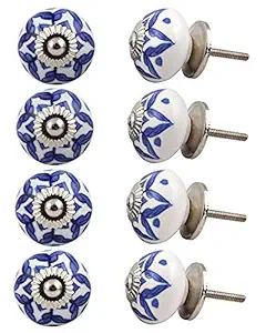 8 Pieces Designer Knobs | Ceramic Furniture Drawer Knobs | White Pulls for Cabinets and Drawers | Wheel Knobs Door Handle |3.81 cm Knobs
