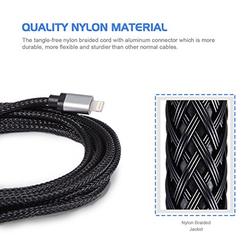 Iphone Ladekabel Lightning Kabel Iphone-6-Ladekabel – EASHION 3* 2m Iphone Ladekabel iphone Datenkabel Lightning Kabel aus Nylon USB Ladekabel Datenkabel kompatibel mit Apple iPhone 7 Plus/7/6 Plus/6 /5/5S/6s iPad 4 iPad Mini/Air iPod 5 und iPod7(Schwarz) - 4