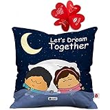 Indigifts 12X12-inch Satin Dark Blue Couple Cushion Cover with Filler