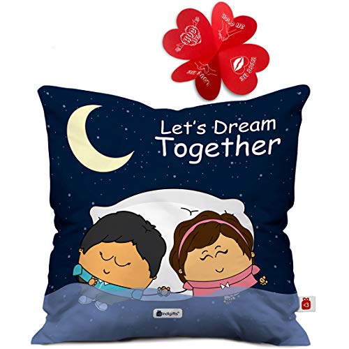 Indigifts 12X12-inch Satin Dark Blue Couple Cushion Cover with Filler