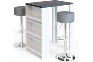 ‎VICCO Vicco Bar Table, White Anthracite, Bar Counter Table, Bistro Table, Kitchen Table with 3 Extra Compartments, Inc. Bar Stool