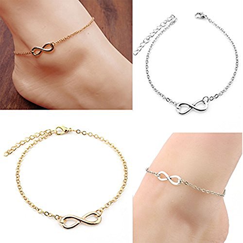 Horaire Fußkettchen Mode Einfach ∞ Symbol Anhänger Legierung FußSchmuck Frau Strand Fußkette Zubehör Ketten,21cm,Silber - 4