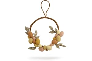 ‎ÉN GRY & SIF Gry & SIF Easter Wreath in Earth Tones | Handmade | Door Wreath with Easter Eggs Made of Felt | Fairtrade | Wreath with Eggs for Hanging as Easter Decoration | Diameter 25 cm