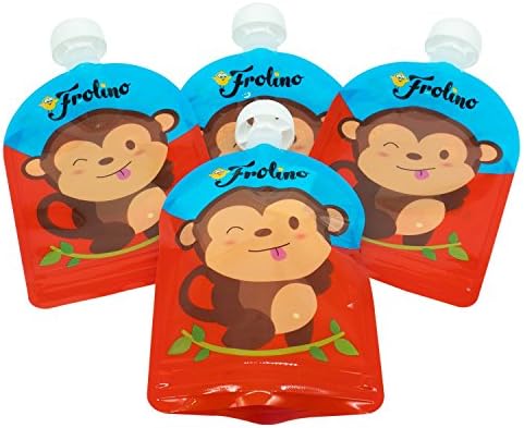 Reusable Baby Food Pouch by Frolino - 6 fl oz (4 pack) - BPA Free - Easy to Clean &amp; Fill - No Corners - Double Zipper - Great for Smoothies &amp; Purees