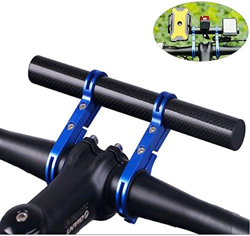 Bike Handlebar Extender, Homeet 20CM Bicycle Extender Tube Holder Mount in Carbon Fiber for Installation of Light/ Lampe/ Speedometer/ Bell / GoPro/ Smartphone Holder 【Blue Aluminium + Carbon Fiber】