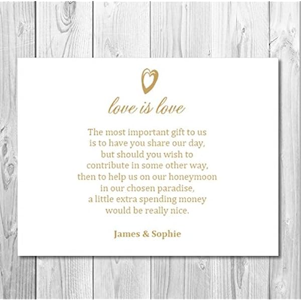 10 X Personalised Wedding Money Poem Honeymoon Wish Poem Gift Poem Cards Gold Mp14 10 Amazon Co Uk Office Products