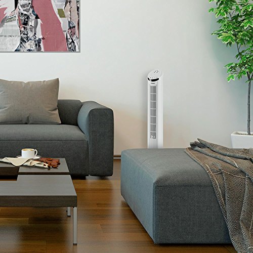 oneConcept Blitzeis • Säulenventilator • Turmventilator • Ventilator • mit Fernbedienung • 50 Watt • Oszillationsfunktion 45° • Timer • 3 Geschwindigkeitsstufen • 3 Ventilationsmodi • LED-Display und Touch-Bedienfeld • Turmdesign • sparsam • weiß - 2