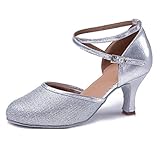 MATERIAL PERFECTO: -Este tipo de zapatos de entrenamiento de baile está hecho de cuero sintético con purpurina, y tiene un buen efecto de escenario. Suela de ante grueso, suave y antideslizante, cómodo y duradero.
