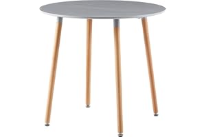 DORAFAIR Mesa de Comedor Redonda, Mesa de Cocina Escandinavo y Patas de Madera de Haya, Gris
