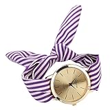 Muium Damen Uhr Mode Streifen Floralen Stoff Zifferblatt Armband Analoge Quarz Damenuhr Frauen Farbe 4 (Violett)