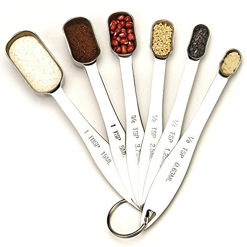 Edelstahl Messlöffel, KOBWA Messlöffel Set aus 18/8 Edelstahl zum Messen von flüssigen und trockenen Zutaten, großer Helfer für Zuhause Kochen und Backen-Kommen Sie mit 6 verschiedenen Größen