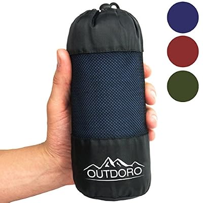 outdoro Couchage Gigoteuse de voyage – 350 g seulement en coton pur, ultra léger avec compartiment de coussin – Fin, petit, Compact – Coutil, incrustation de Outdoor Travel Sheet pour adultes, enfants, d'été, Baumwolle (blau)