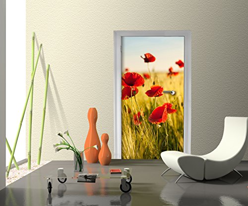 Türtapete Kornfeld mit Mohnblumen Tapete Kunstdruck Türbild | 100 x 200cm (B x H) | Vlies