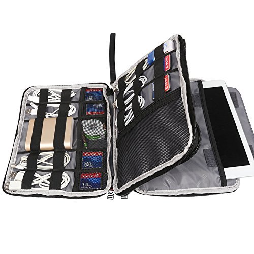 BUBM Reisetasche Organisator Tasche mit Doppelschichte für Elekronik Zubehör Wie Telefon Ladegerät Tasche (Groß,Schwarz) - 5