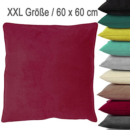 XXL Samt-Kuschel-Kissen VELVET mit RV und herausnehmbarer Füllung / 60x60 cm / Deko-/Zierkissen / Sofakissen / rot (bordeaux)