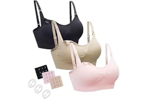 neppein Maternity Nursing Bra, Seamless Pregnancy Breastfeeding Sleep Bralette with Removable Spill Prevention Pads and Extenders