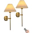 ANUOMY Battery Operated Wall Sconces Set of Two with Remote,Rechargeable Wall Lights with Timer,Indoor Non Hardwired Wireless Wall Lamp Light Fixtures Gold for Bedroom Living Room Bathroom