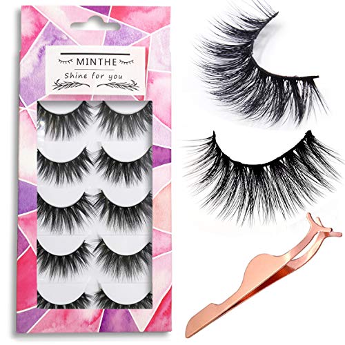 MINTHE 5 pairs Faux 3D Mink lashes multipack,False eyelashes natural with an eyelash applicator tool.false lashes,3d fake eyelashes,fake lashes. (C1)