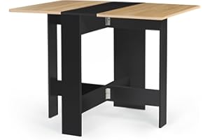 IDMarket - Table Console Pliable EDI 2-4 Personnes Bois Noir Plateau façon hêtre 103 x 76 cm