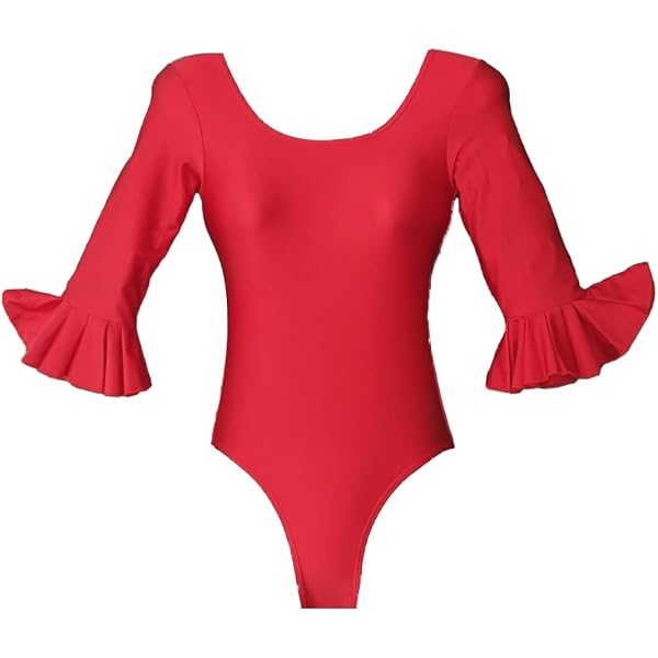 Body Noir Pour Flamenco Et Danse Adulte - Manches 3/4 Avec Volant