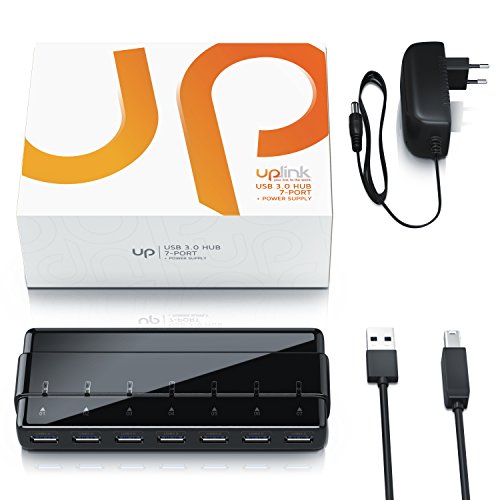 CSL – aktiver 7 Port USB 3.0 Hub / Verteiler mit Netzteil | Datenhub für PC / MAC / Notebook / Ultrabook / Tablet PC | bis zu 5 Gbit/s - 4