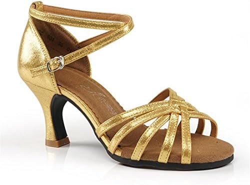 WXMDDN Latin Dance Shoes, Dance Shoes Gold Adult 7cm Soft Bottom Shoes Dance Dance Exercise Beginner Indoor Women's Shoes,E34
