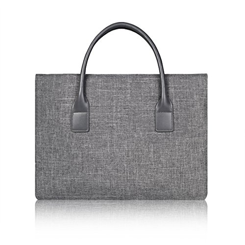 Arvok 15-15,4 Zoll MacBook Pro/Retina Tasche Hülle Schutzhülle Laptoptasche Laptophülle Huelle Aktentasche Canvas-Gewebe Mit PU Leder LaptopSleeve Mit Griff Reißverschluss-Tasche Für Ultrabook/Ultra Slim Netbook/ Tablet , Grau - 2