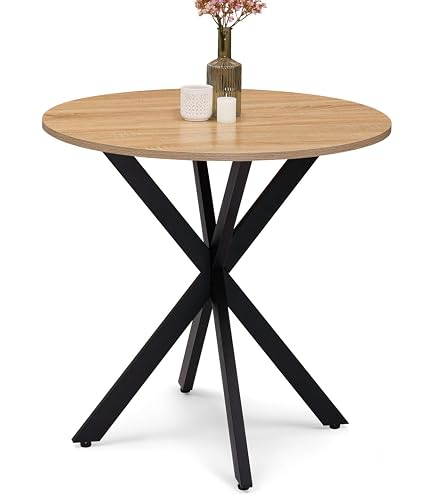 IDMARKET Table à manger YUNA ronde 4-6 personnes pied filaire bois et noir | Rakuten