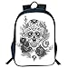 Produktbild HOJJP Schultasche Stylish Unisex School Students Sugar Skull,Monochrome Skull Roses Leaves Diamond Shape Folklore Festival Print Decorative,Grey White Kids.