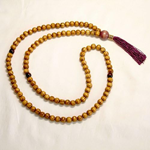 Tibetan Rosary or Mala Japa, purple tassel, lamellar wood.