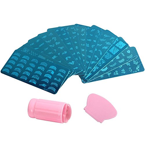 Yahee 12 Stück Nailart Schablonen Platten Nageldesign Maniküre Set mit Stempel - 2