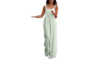 Briskorry Peto de trabajo para mujer, monocolor, sin mangas, mono de verano de pierna ancha, pantalones largos, informales, elegante, holgado, para mujer