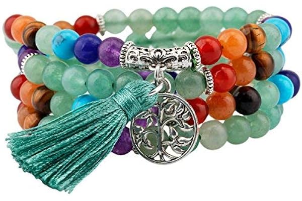 mookaitedecor Tibétain Mala Bracelet 108 Perles Pierres Élastique Collier Bouddhistes Chakra
