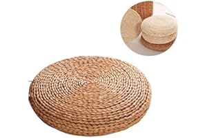 Morbuy Cojín de Suelo de Hierba Tejida a Mano, Ronda Puf Tatami Redonda para Oficina Cojín de Asiento Yoga Meditación Almohada Decoración para el Hogar (11.8”/ 30cm, Cañas)