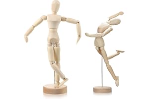 CHMISS 2 Pezzi Manichino Disegno, Manichino Snodabile in Legno Manichino Regolabile Manichino Legno con Supporto per Modelli di Schizzi, Oggetti di Scena Fotografici, Ornamenti Decorativi（16cm/22cm）