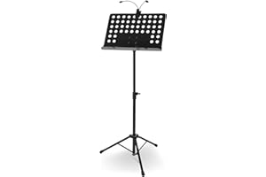 KIRSTEIN McGrey Orchesterpult Set mit LED-Leuchte (höhenverstellbarer Notenständer inkl. LED-Notenpultleuchte) Schwarz