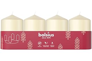 Bolsius Smooth Pillar Candles - Set of 4 -Ivory - 60 x 40 mm - Decorative Candles - Long Burning Time - Unscented - with Natural Plant Wax - Without Palm Oil