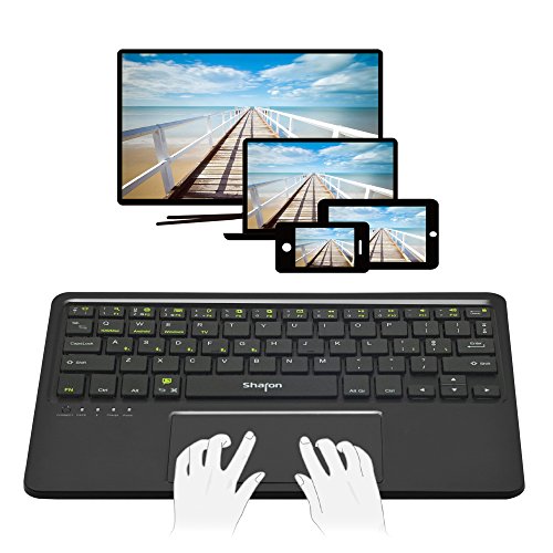 Teclado 4 en 1 Bluetooth para Smart TV Tablet Smartphone | Uso con 5 dispositivos al mismo tiempo | Android, iOS/Mac OS X, Windows 8 & 10 | Teclado inalámbrico con Multi-Gesture Touchpad | QWERTY inglés (Configuarción en español)