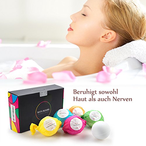 Anjou Badebomben Badekugeln 6er Geschenkset, 6x100g (Jojobaöl, Sheabutter, Aromatherapie, Entspannung, Pflegend, Ätherische Öle von Pfefferminze/Süßorange/Zitrone/Rose/Lavendel/Zitronengras) - 4