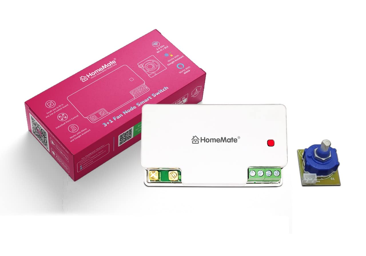 HomeMateÂ® WiFi 3+1 Node Switch | 3 On/Off and 1 Fan Regulator | Retro Fit with Manual Control | No Hub Required | Works with Amazon Alexa, Google Assistant & Siri