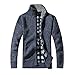 Produktbild Winterpullover Strickwaren VENMO Männer Pullover strick Baumwoll Standjacke Zipper Stand Warm Cardigan Winter Dickmantel Strickpullover Pullover Herren mit Kapuze Strick Pullover coat (L, Blue)