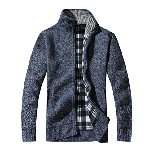 Preisvergleich Produktbild Winterpullover Strickwaren VENMO Männer Pullover strick Baumwoll Standjacke Zipper Stand Warm Cardigan Winter Dickmantel Strickpullover Pullover Herren mit Kapuze Strick Pullover coat (L, Blue)