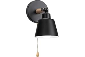 TOKTOP Applique Murale Intérieur avec Interrupteur, Vintage Lampe Murale E27 Bois Industrielle Luminaires Appliques pour Chambre Salon Couloir Noir